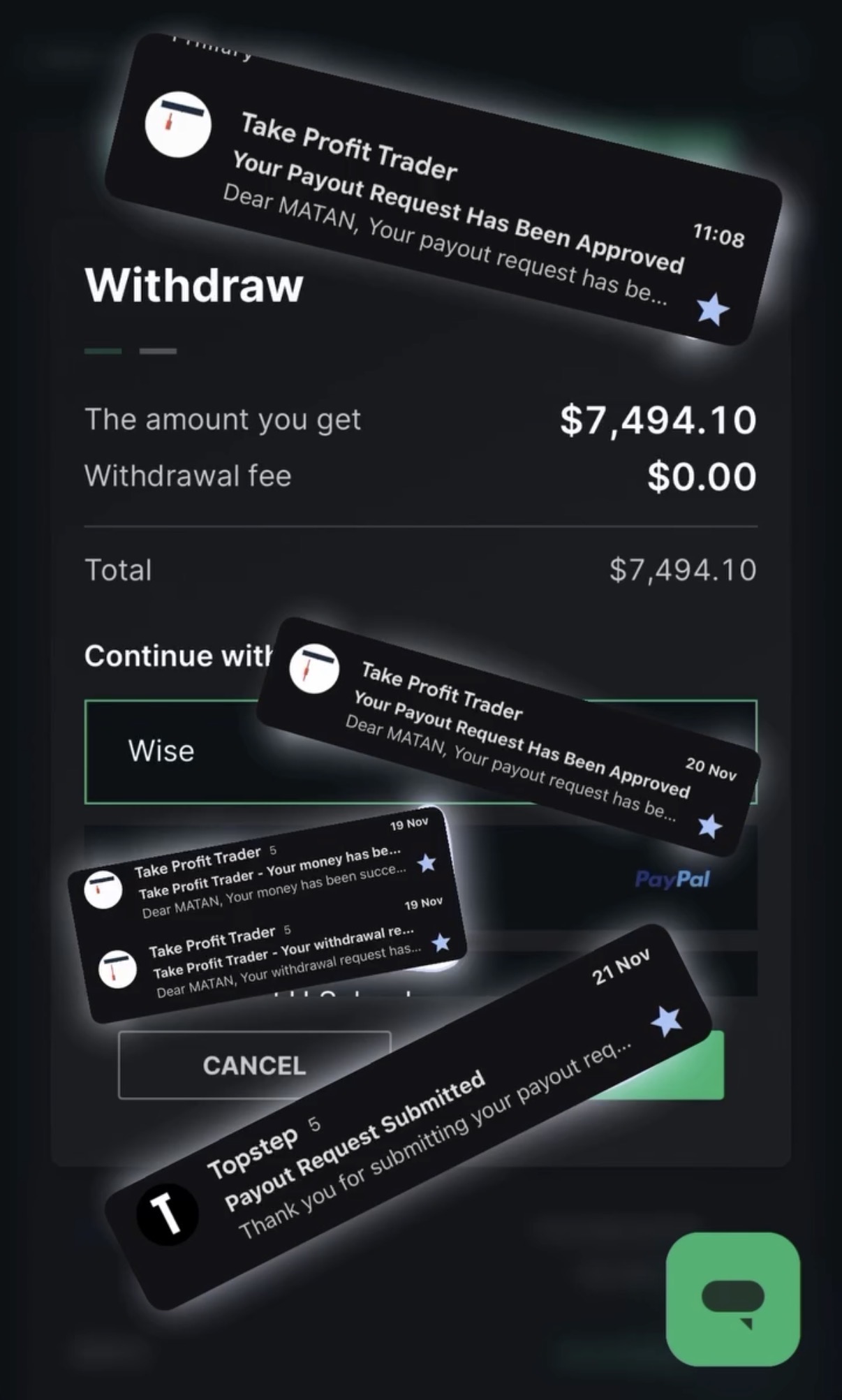 Daily P&L — consistent $1,850+ profits