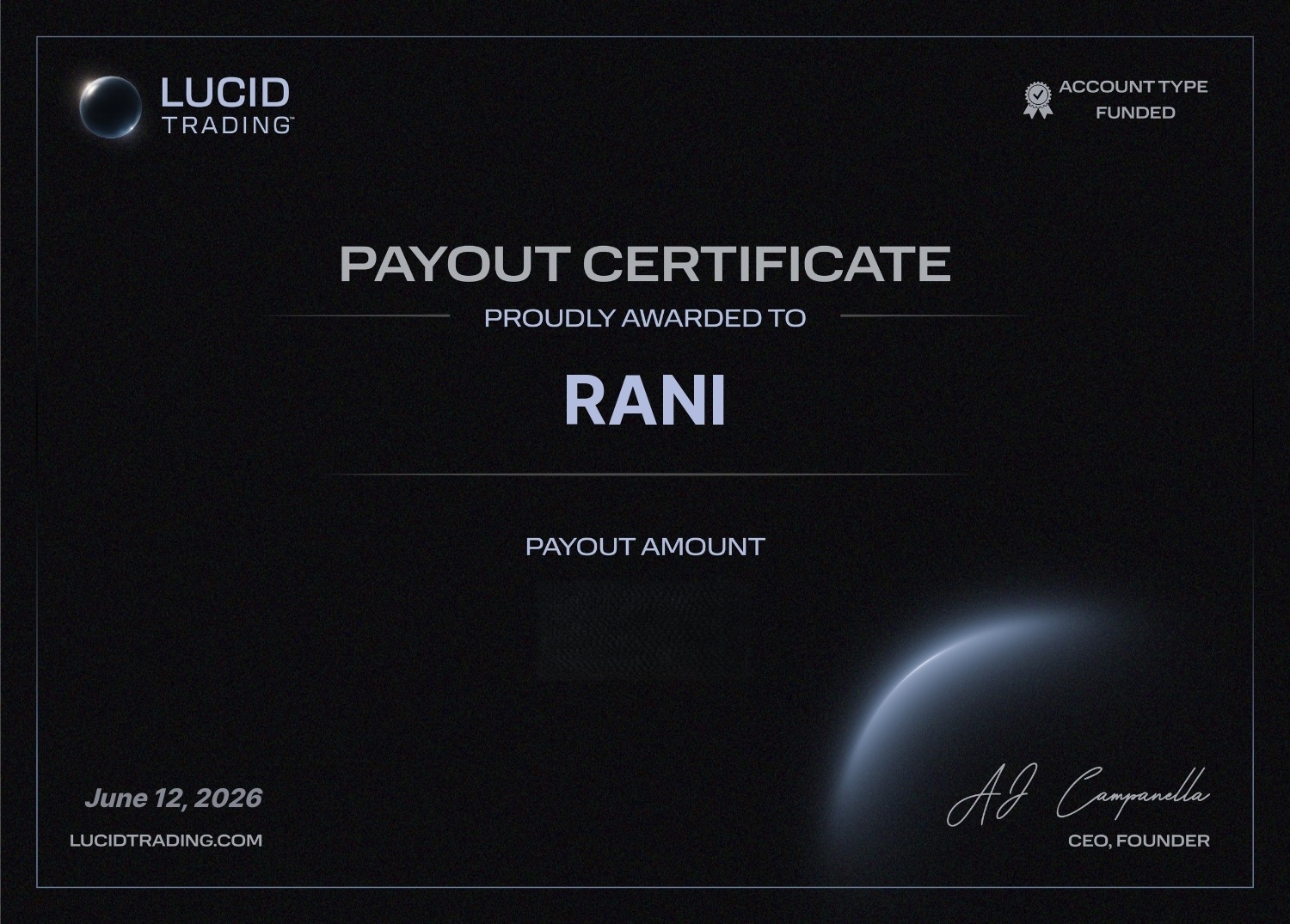 תעודת Payout מאושרת של חבר מהמועדון